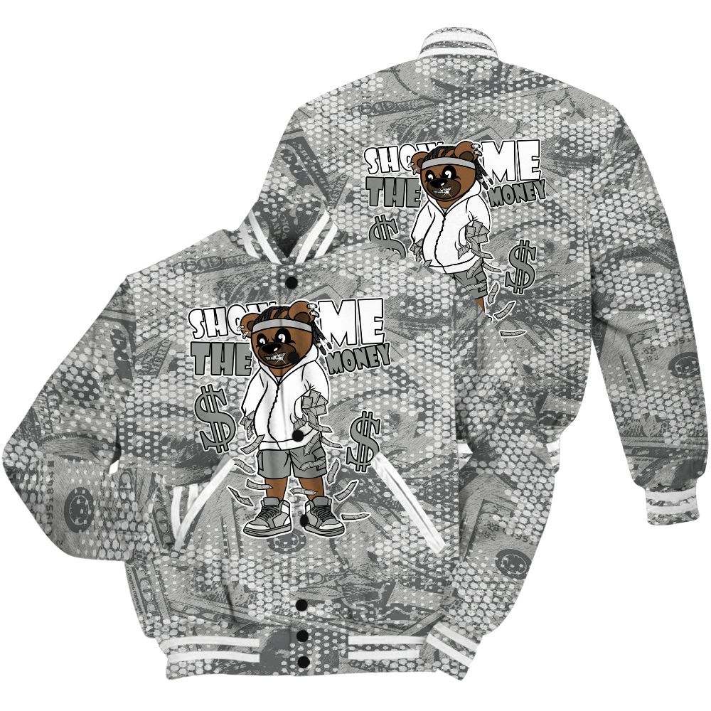 Varsity Jacket To Match Retro Wet Cement 4s Shirt - Show Me Bear Banknotes Art All Over Print