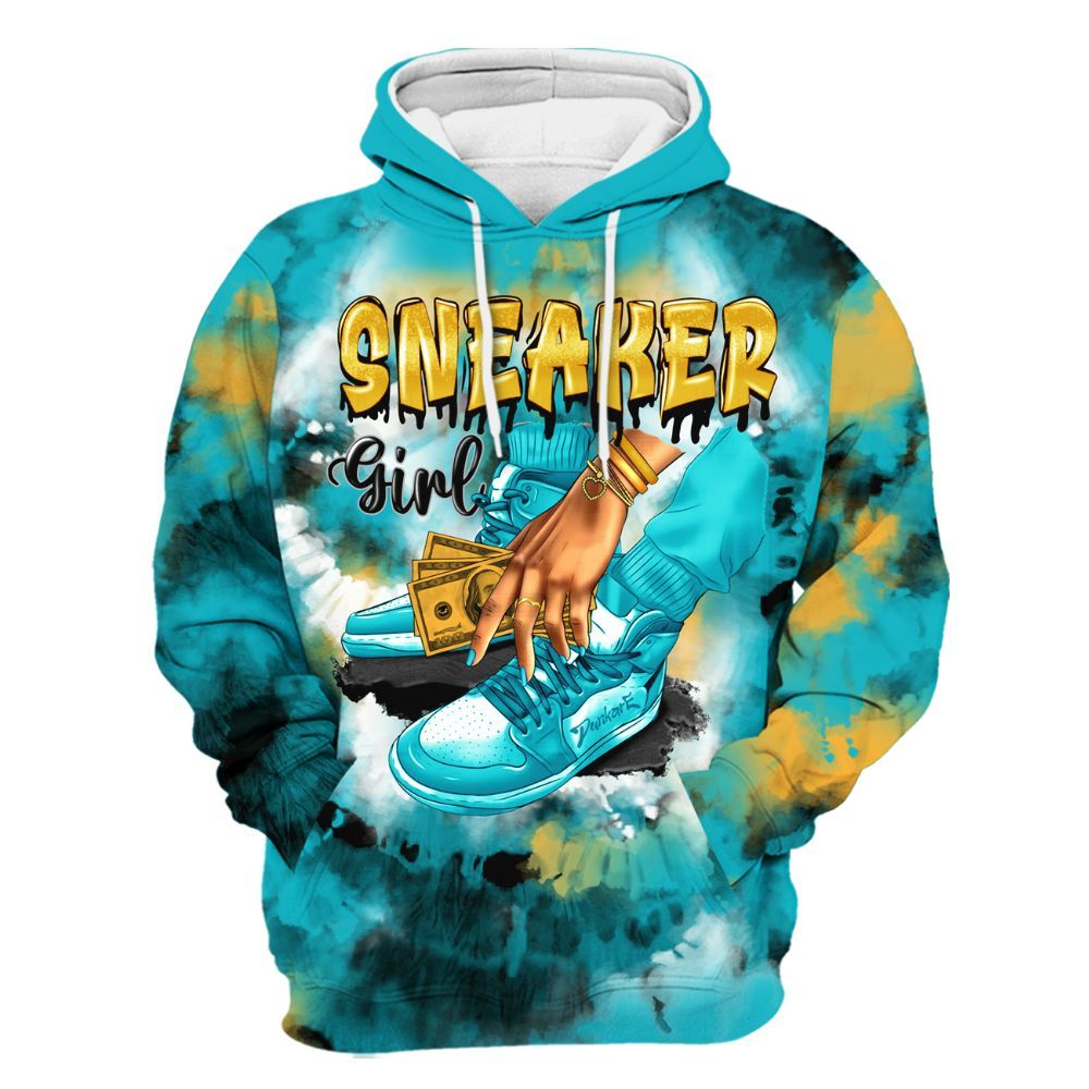 Hoodie To Match Retro Aqua 5s - SNEAKER Girl Money Drip Tie Dye All Over Print