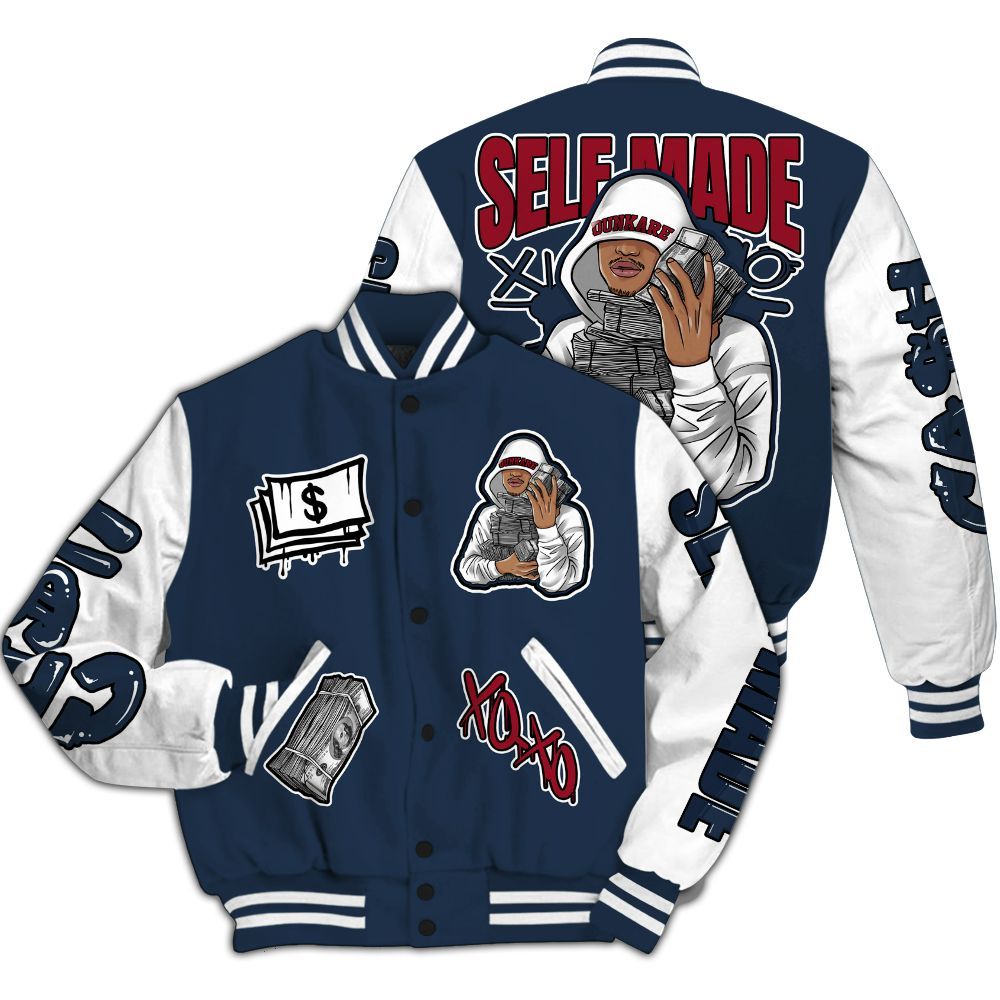 Varsity Jacket To Match White Midnight Navy 6s - Selfmade Unique All Over Print