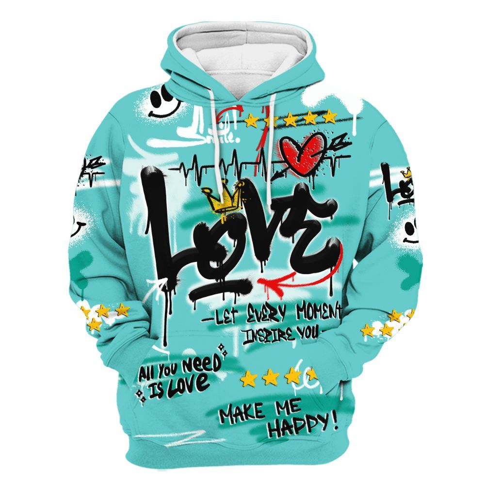 Hoodie To Match KD 4 Easter Mint Candy - Happy Love Beats Graffiti All Over Print