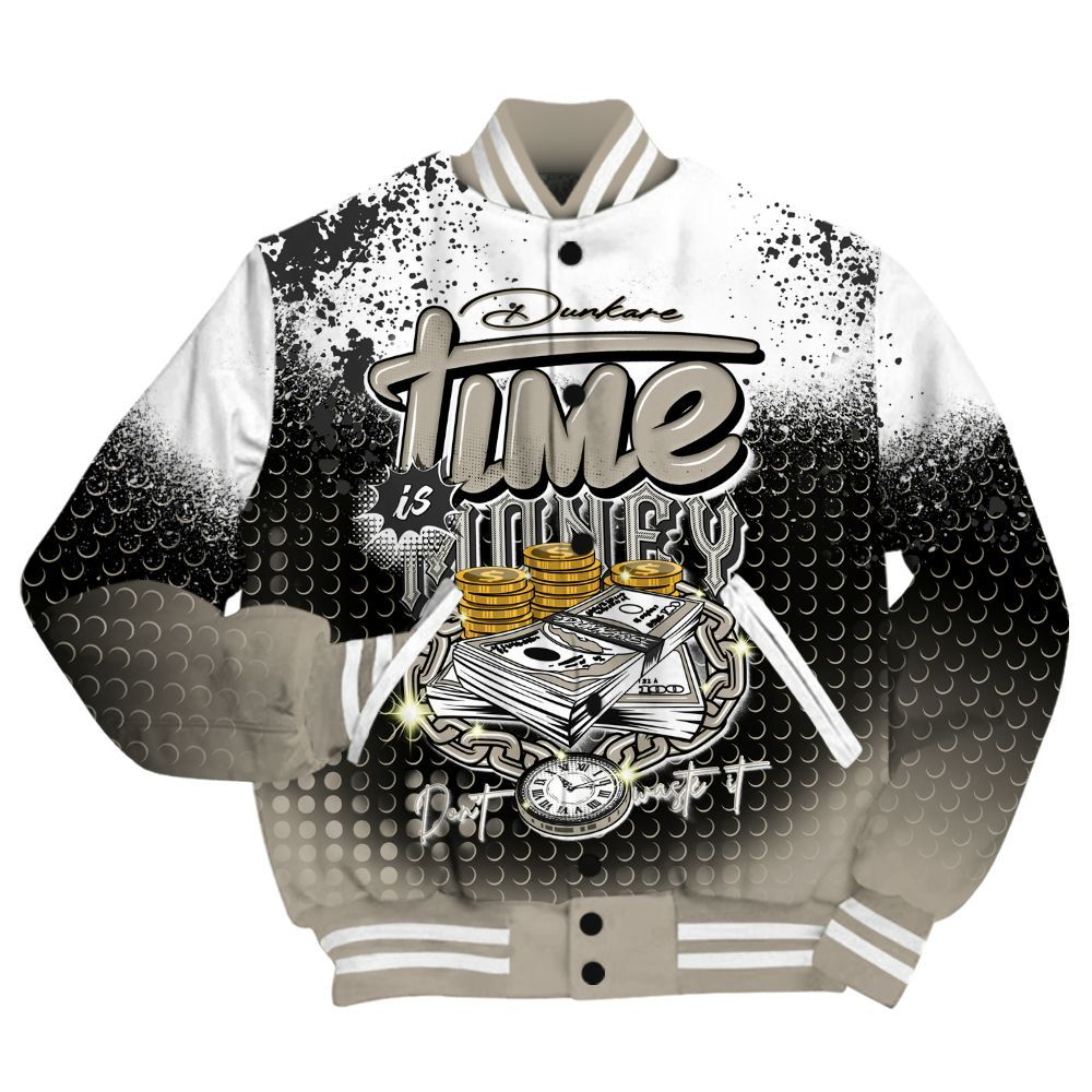Varsity Jacket To Match RM Light Bone 4s Shirt, Halftone Time Is Money All Over Print