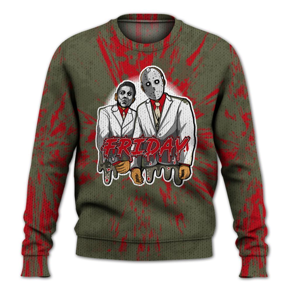 Knitted Sweater To Match Travis Scott Low OG Medium Olive 1s - Friday Halloween Graphic Luxury