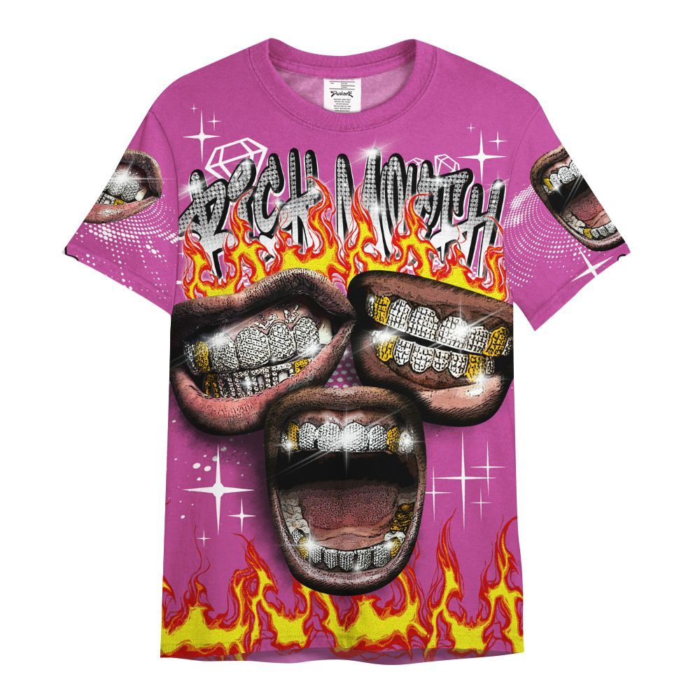 Shirt To Match Dunk Low Active Fuchsia - Rich Mouth Fire Rap Retro 90s All Over Print