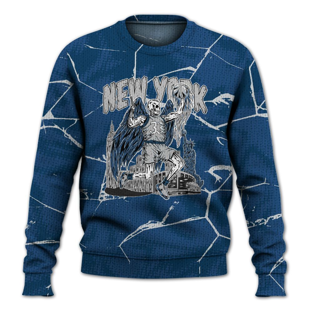 Knitted Sweater To Match High OG Midnight Navy 1s - Ewing Era Skeleton Crack