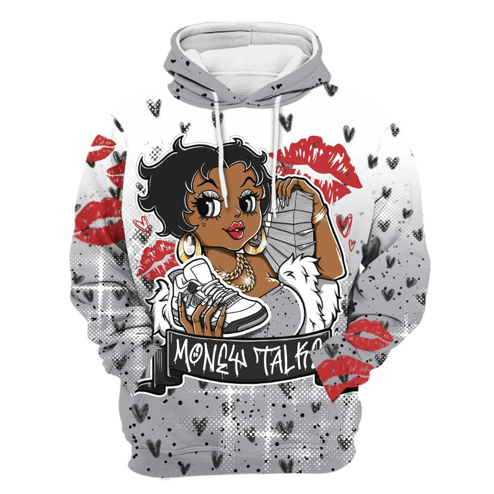 Hoodie To Match White Cement 4s - Moneys Talks Girl All Over Print
