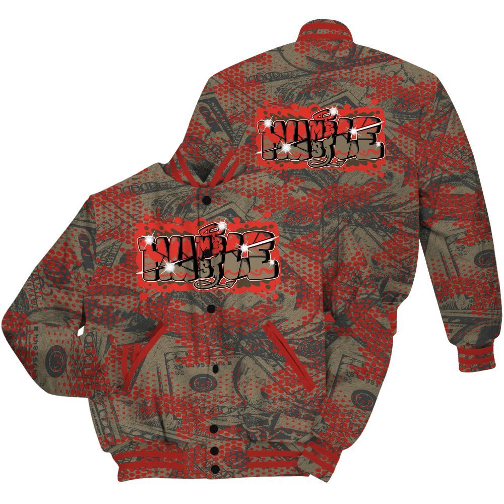 Varsity Jacket To Match Olive 9s Shirt - Humbled Hustles Graphic Banknotes All Over Print