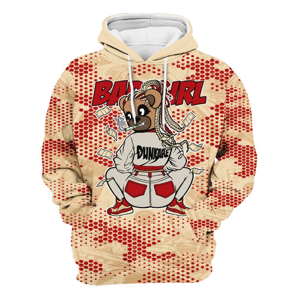 Hoodie To Match Dunk Low Strawberry Waffle - Rebellious Girl Bear Banknotes Art All Over Print