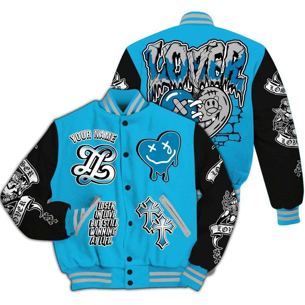 Varsity Jacket To Match Black University Blue 2026 14s - Loser Lover All Over Print