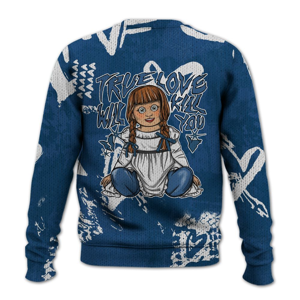 Knitted Sweater To Match High OG Midnight Navy 1s - Genuine Loves Bear Heart Grunge