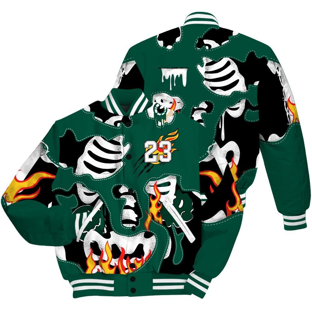 Varsity Jacket To Match Oxidized Green 4s - Skeleton Smile Flame Drip All Over Print