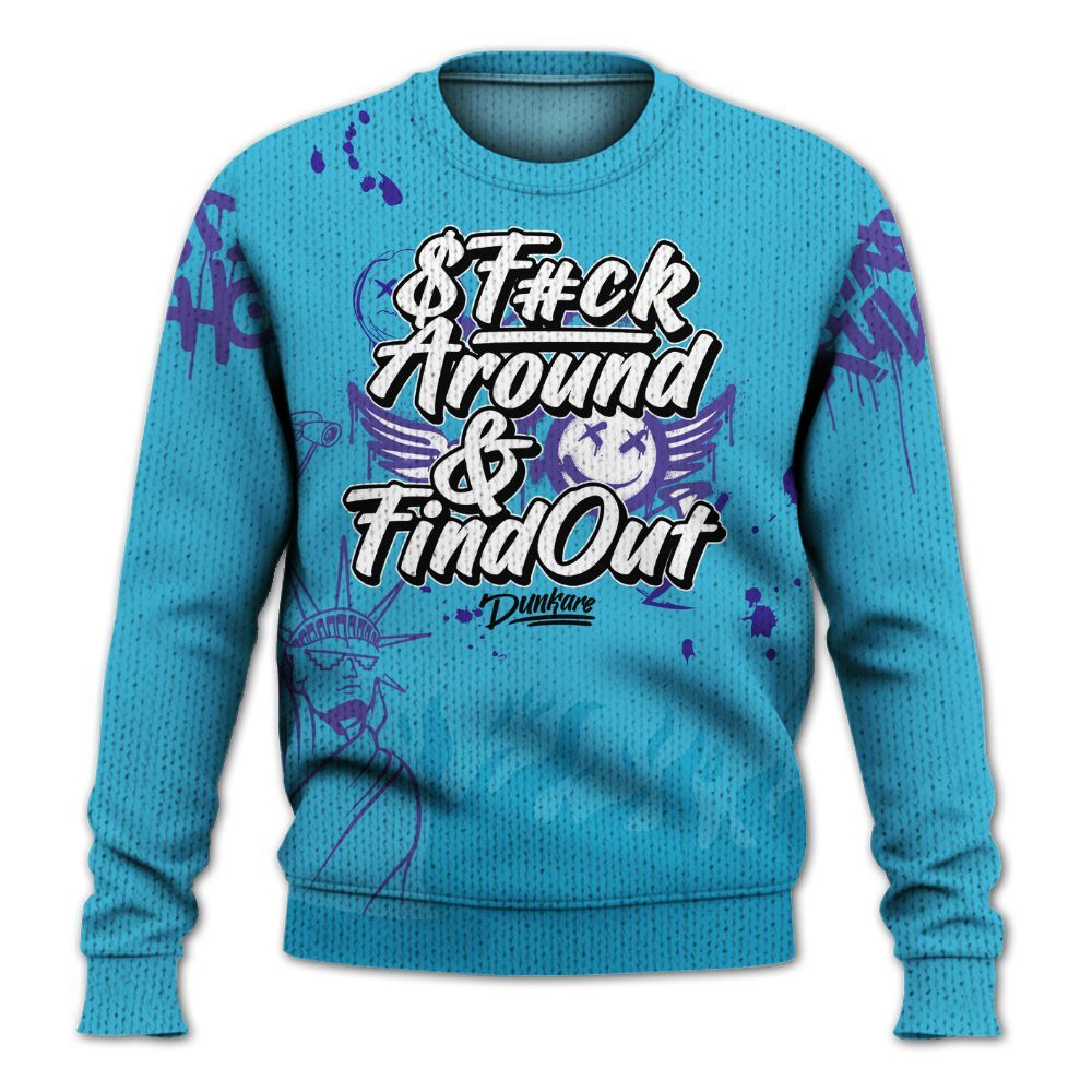 Knitted Sweater To Match Retro Aqua 6s - Graphic Fck Around Find Out
