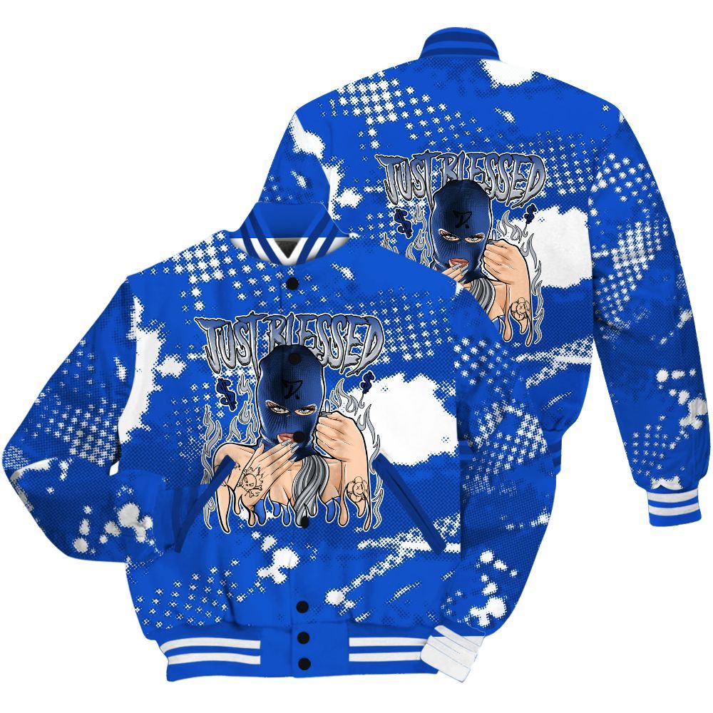 Varsity Jacket To Match Air Foamposite One Royal Shirt - Blessed!! Smoke Dot All Over Print