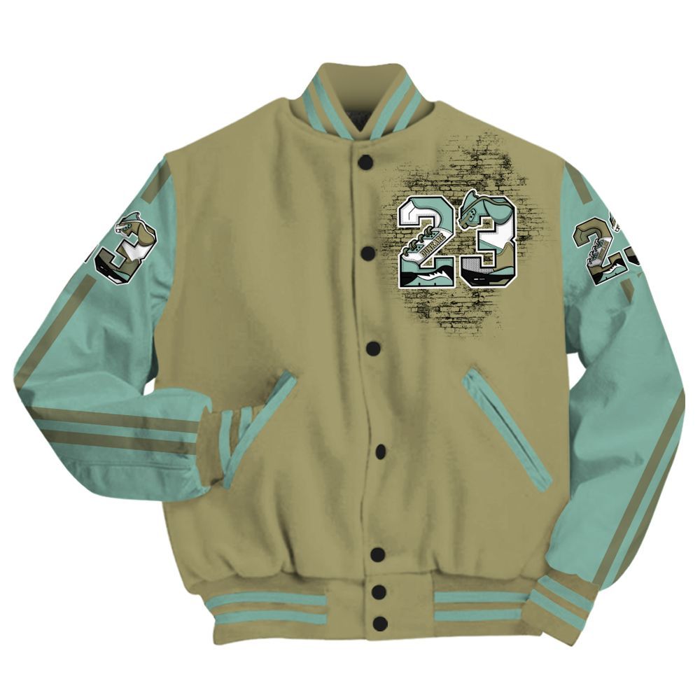 Varsity Jacket To Match Dunk Low Suede Olive Aura - Custom Name Number 23 5s All Over Print