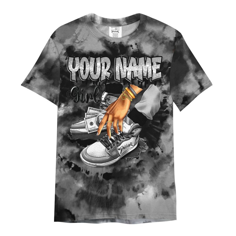 Shirt To Match Black Wolf Grey 12s Varsity Jacket, Custom Name SNEAKER Girl Money Drip Tie Dye All Over Print