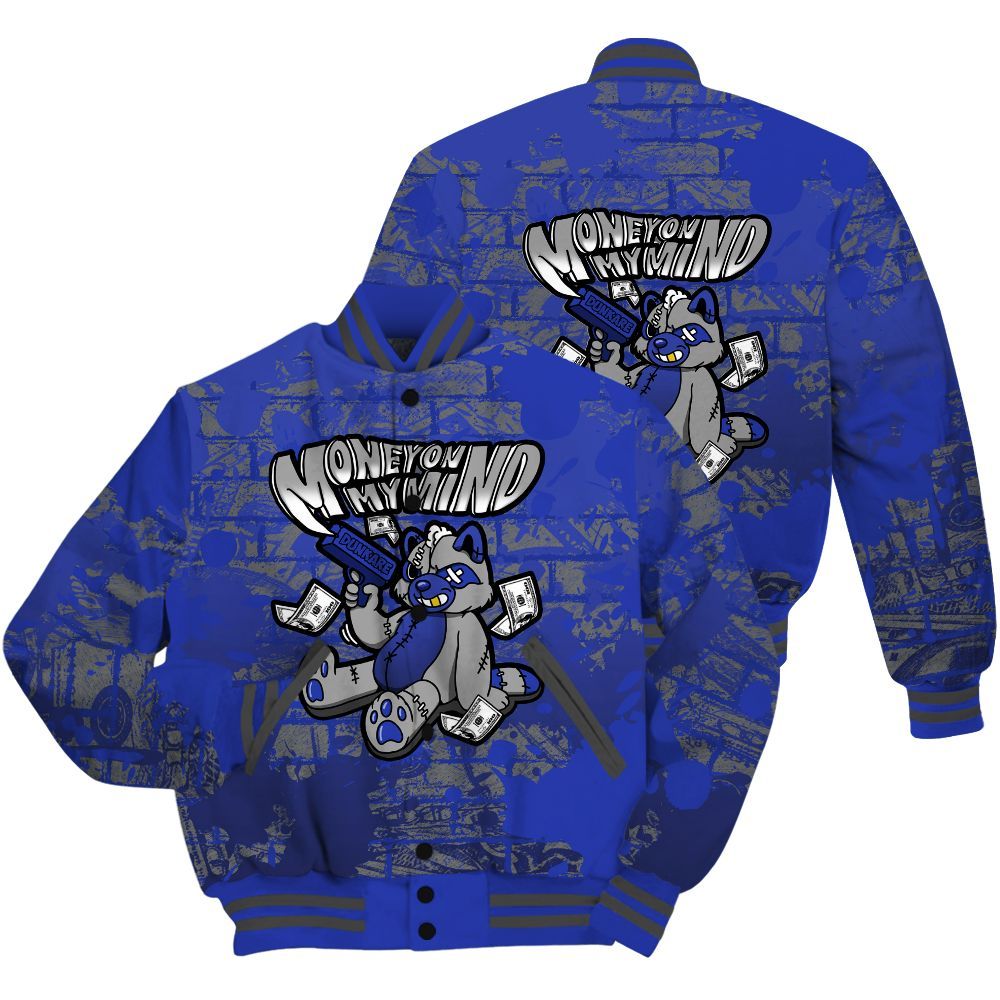 Varsity Jacket To Match Air Max Plus Black Racer Blue Shirt - Money On My Mind Raccoon Brick All Over Print