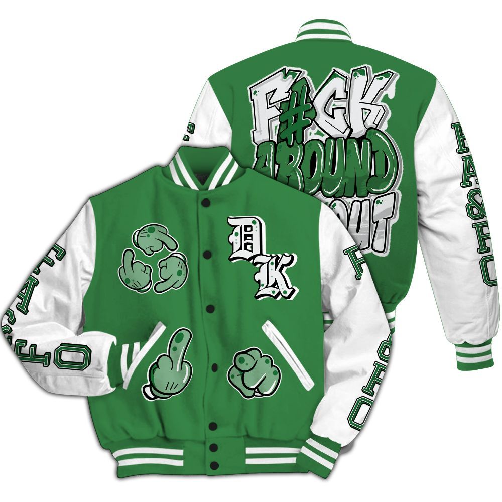 Varsity Jacket To Match Lucky Green 1s - F Around Find Out Graphic All Over Print