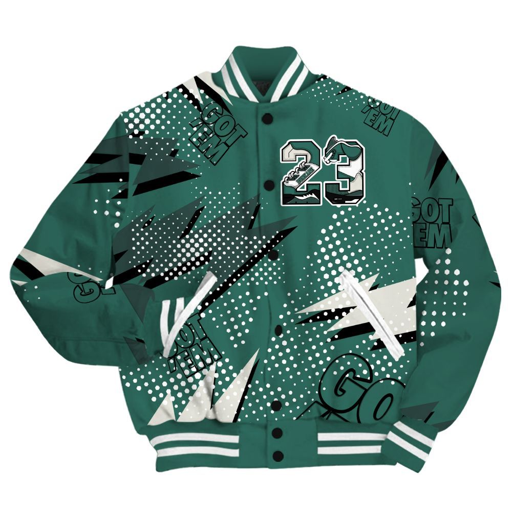 Varsity Jacket To Match RM Oxidized Green 4s Shirt, Custom Name Number 23 5s All Over Print