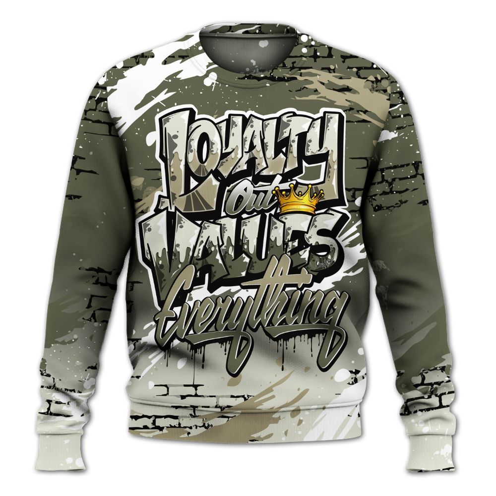 Sweatshirt To Match Low OG Medium Olive 1s - Values Of Loyalty Drip All Over Print