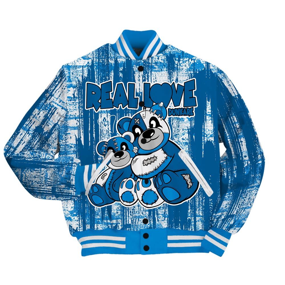 Varsity Jacket To Match Industrial Blue 4s - Sincere Fondness Bear Glitch Art Varsity Jacket Unisex