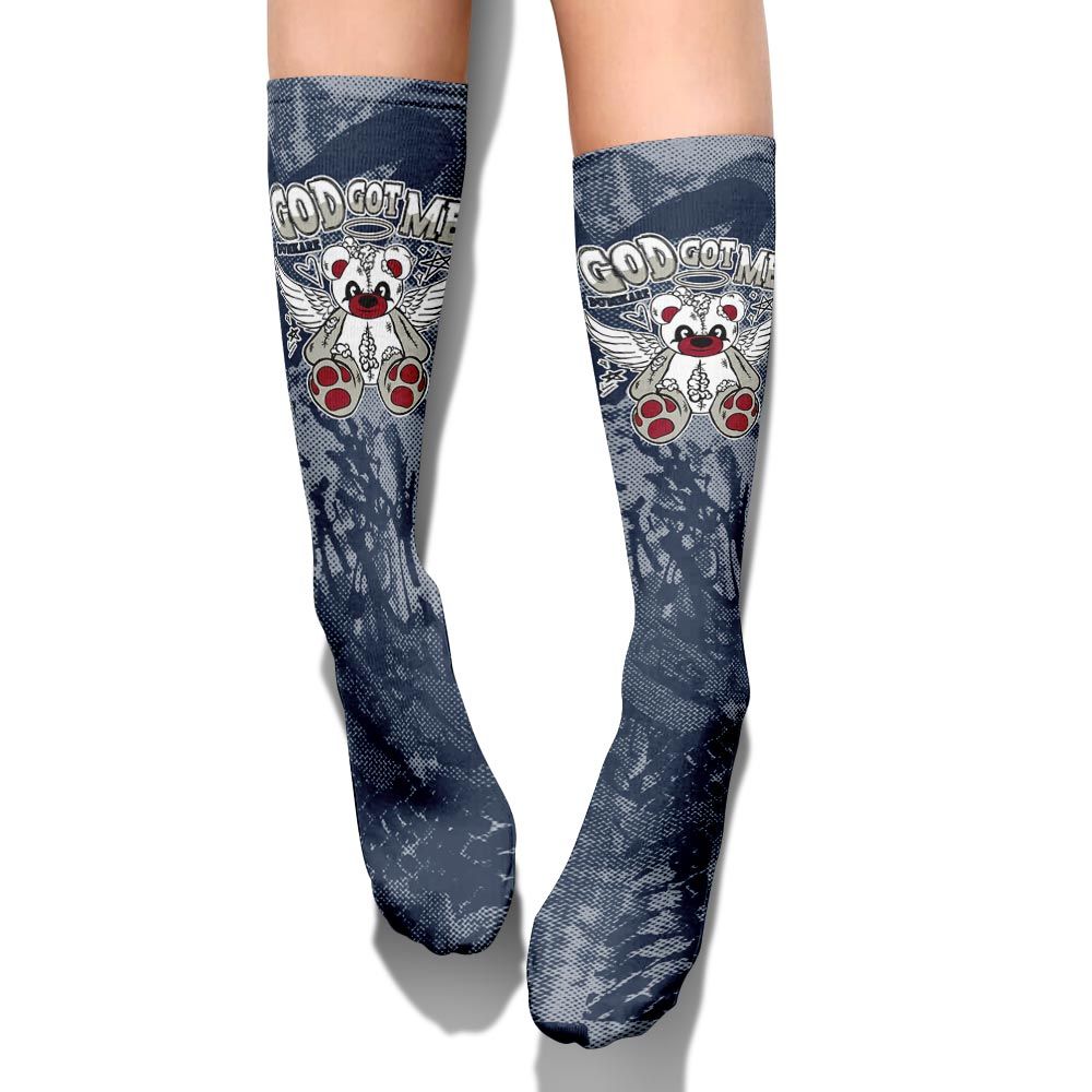 Sock To Match White Midnight Navy 6s - Gods Guides Me Bear Heart Grunge