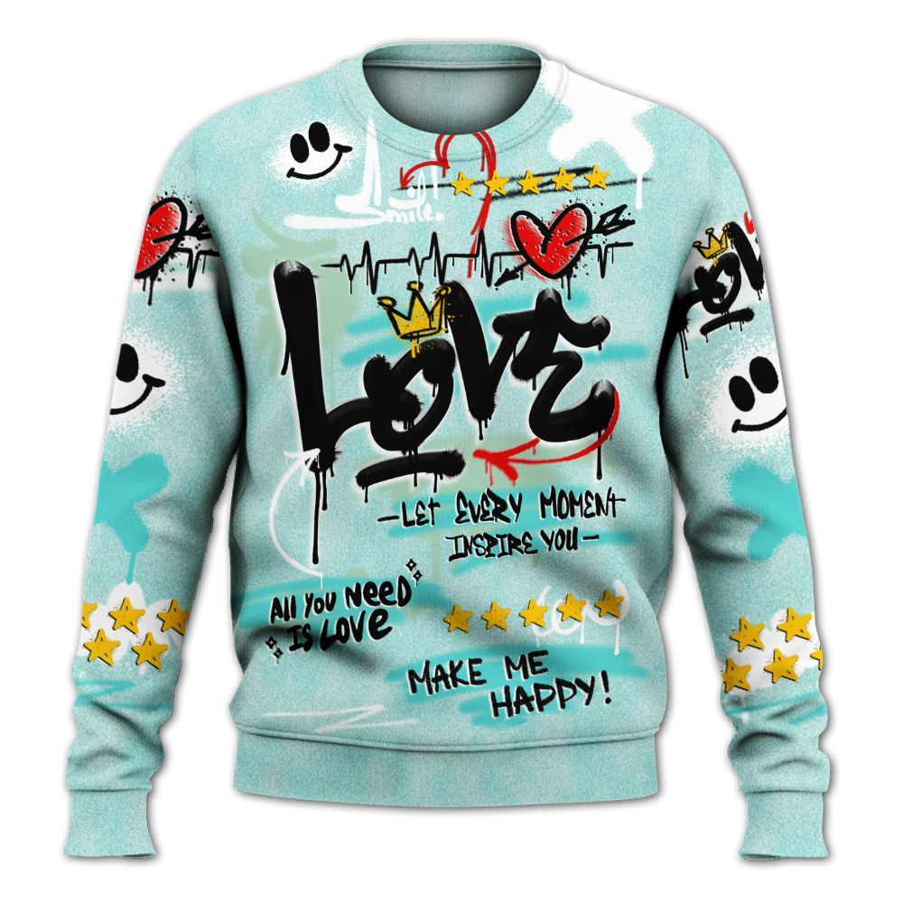Sweatshirt To Match Low OG Washed Teal 1s - Happy Love Beats Graffiti All Over Print