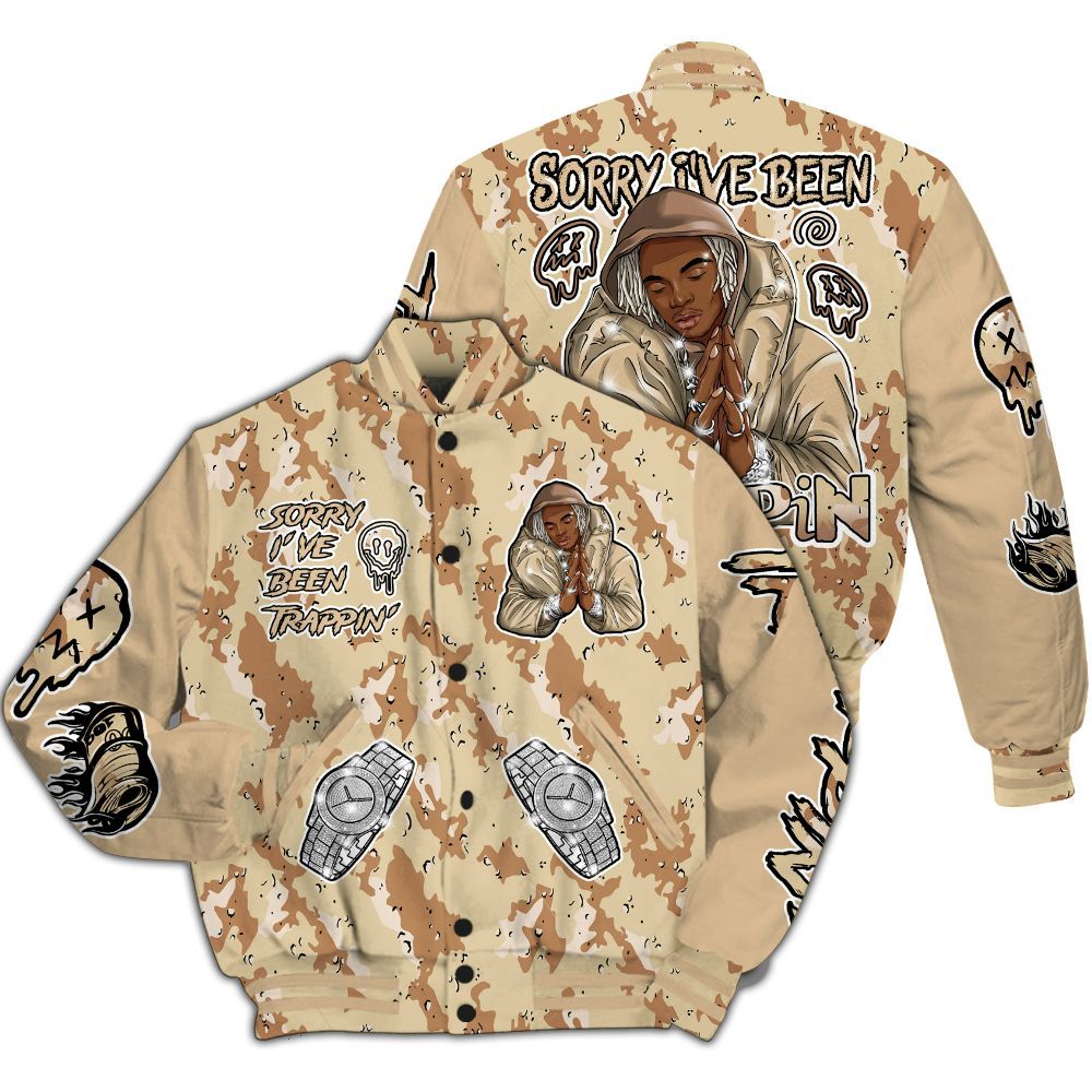 Varsity Jacket To Match Desert Camo 3s - Trappin' Unique All Over Print
