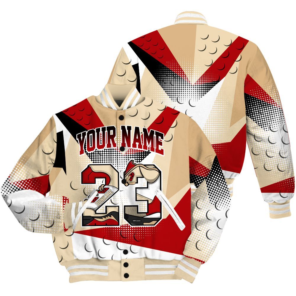 Varsity Jacket To Match Dunk Low Strawberry Waffle Shirt, Poly Custom Name Number 23 5s All Over Print