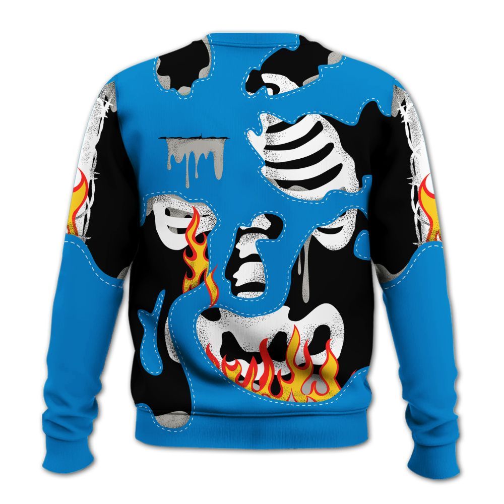 Sweatshirt To Match Industrial Blue 4s - Skeleton Smile Flame Drip Military Blue 4s All Over Print