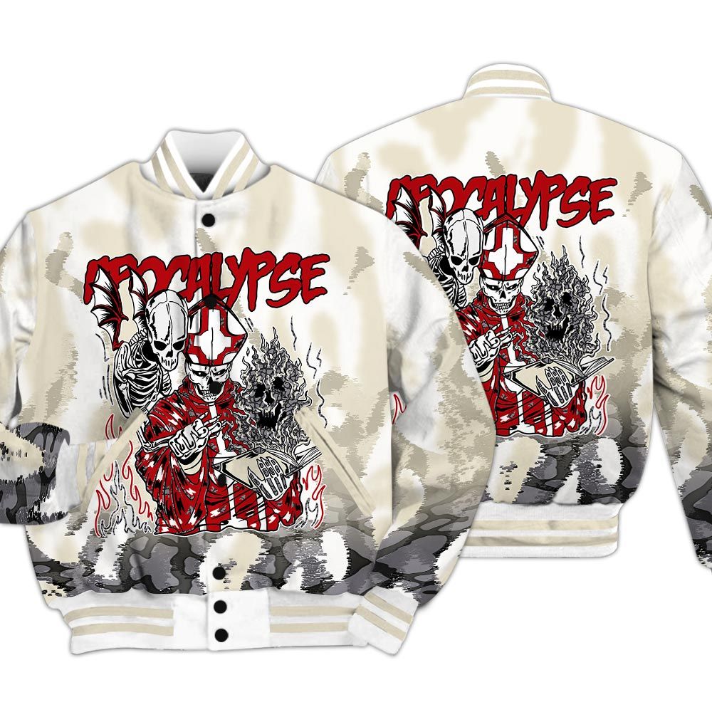 Varsity Jacket To Match Cement Grey 3s - Apocalypse Skeleton Burn Varsity Jacket Unisex