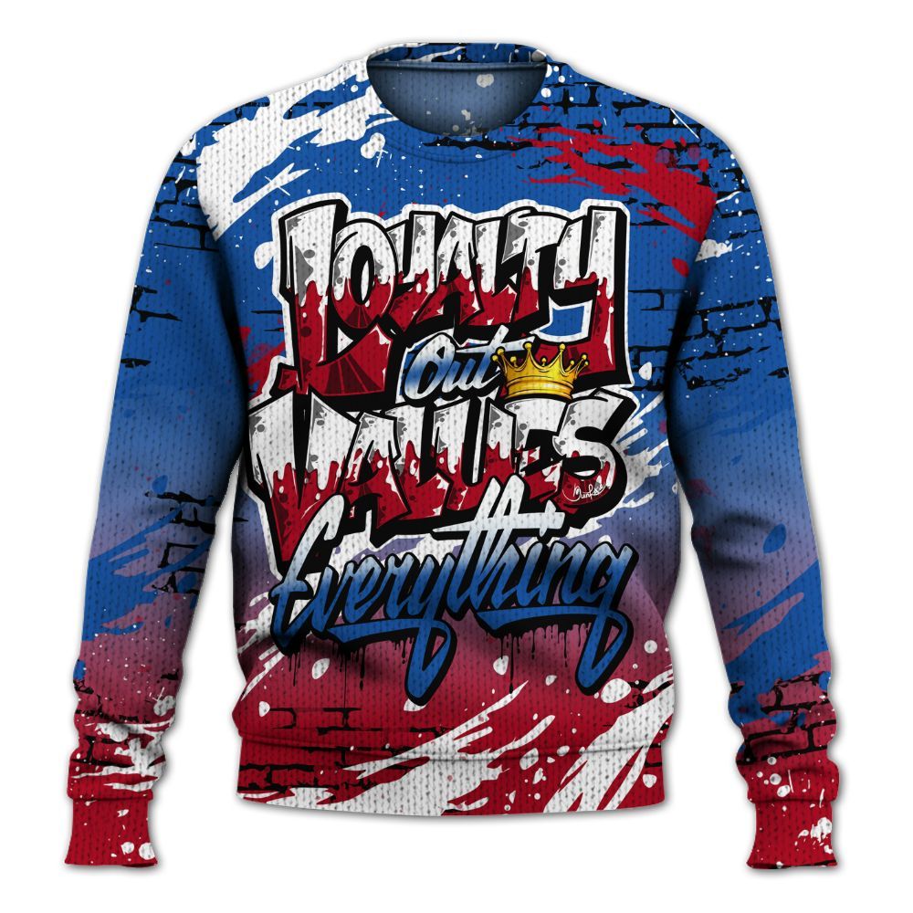 Knitted Sweater To Match Air Griffey Max Black Red Navy Blue 1s - Values Of Loyalty Drip