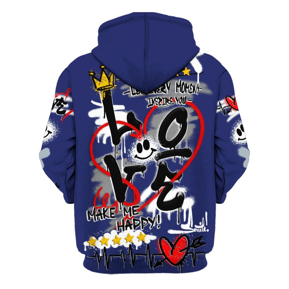 Hoodie To Match Midnight Navy 11s - Happy Love Beats Graffiti Streetwear All Over Print