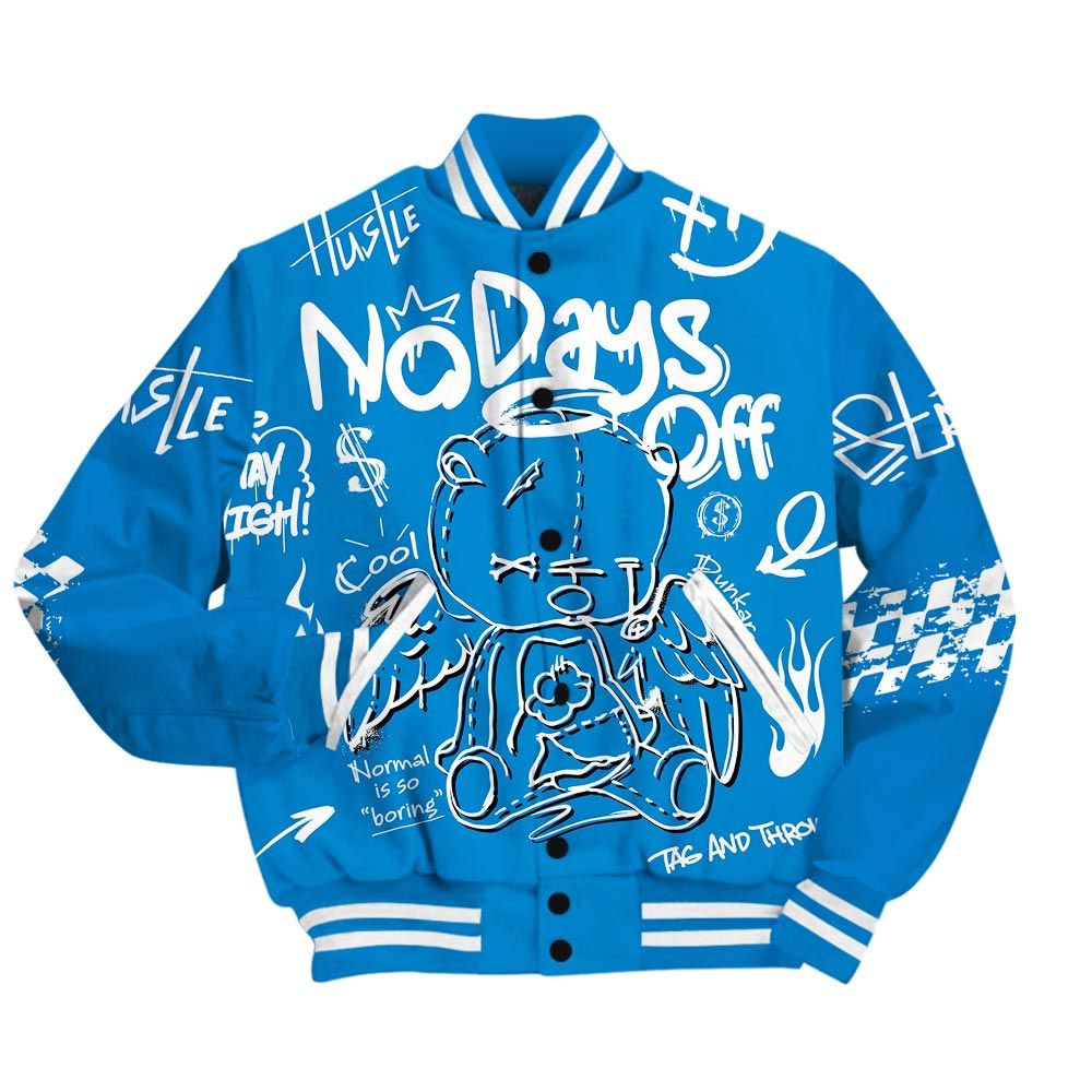 Varsity Jacket To Match Industrial Blue 4s - No Days Off Retro Varsity Jacket Military Blue 4s Outfit
