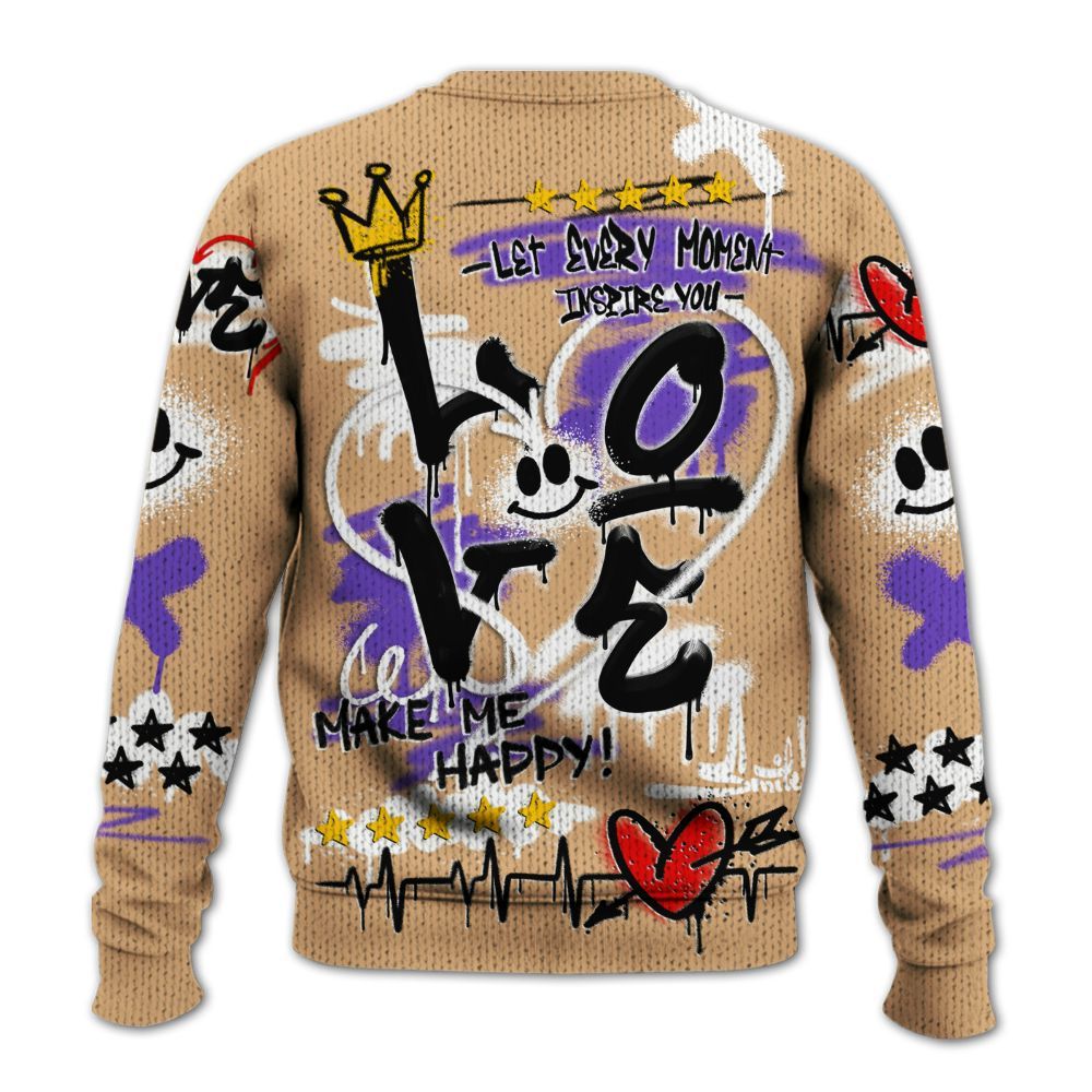 Knitted Sweater To Match SE Afrobeats 7s - Happy Love Beats Graffiti Streetwear