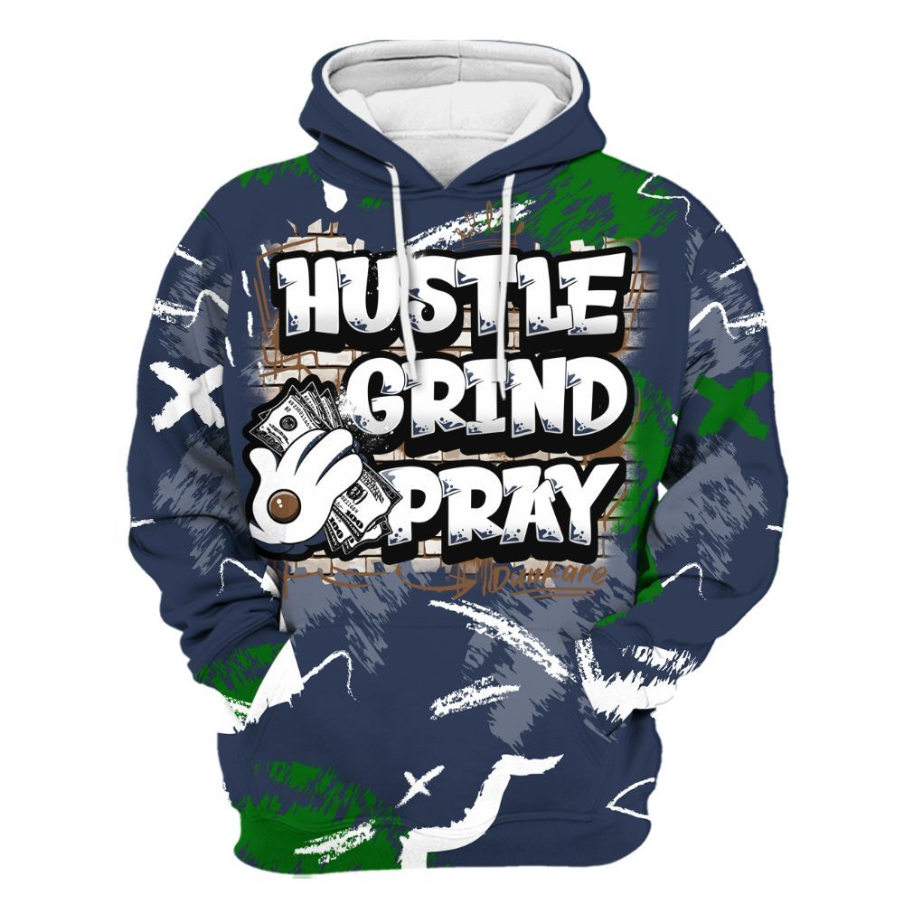 Hoodie To Match Midnight Navy 13s - Hustle Grind Pray Retro All Over Print