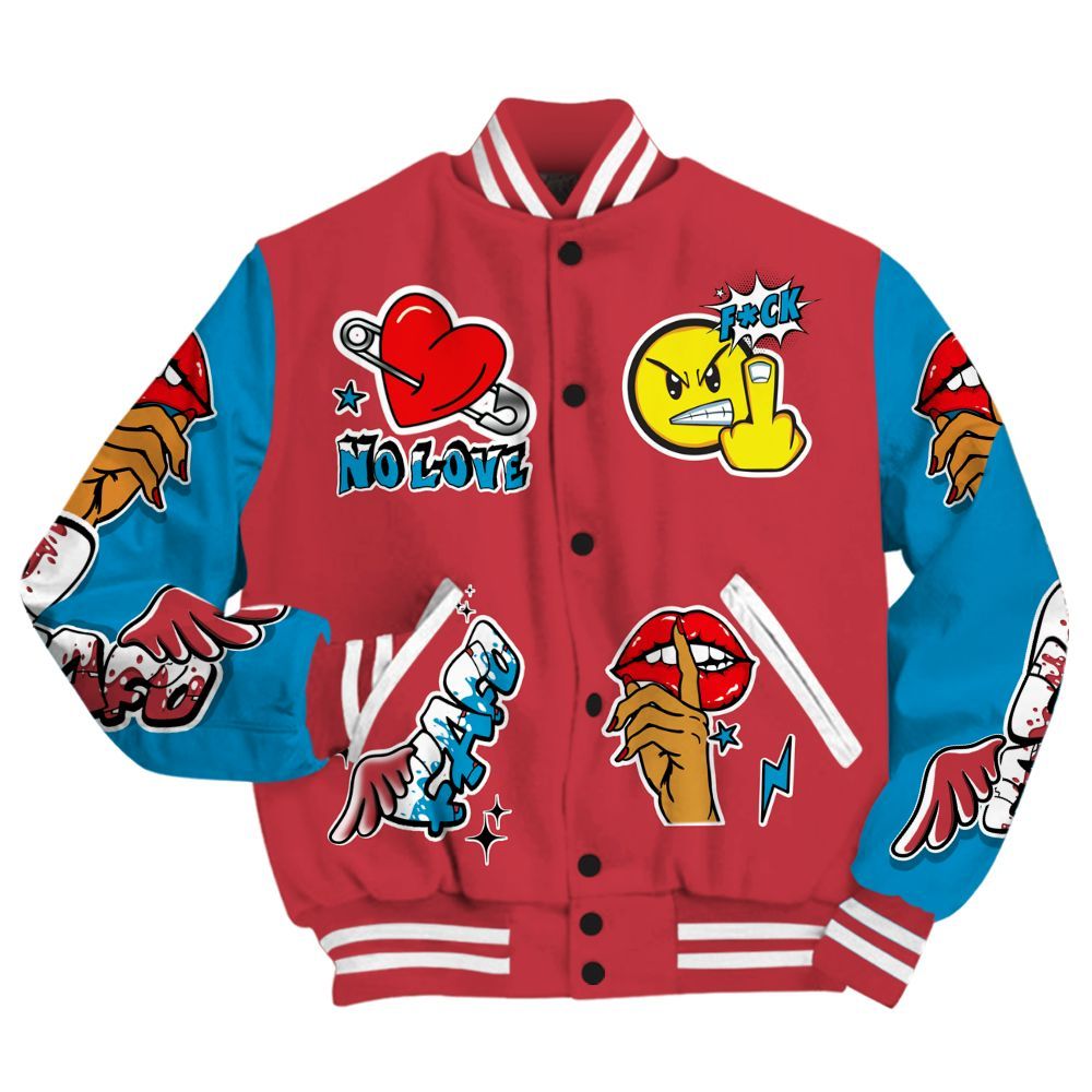 Varsity Jacket To Match High OG University Red Dark Powder Blue 1s - FK Around Find Out All Over Print