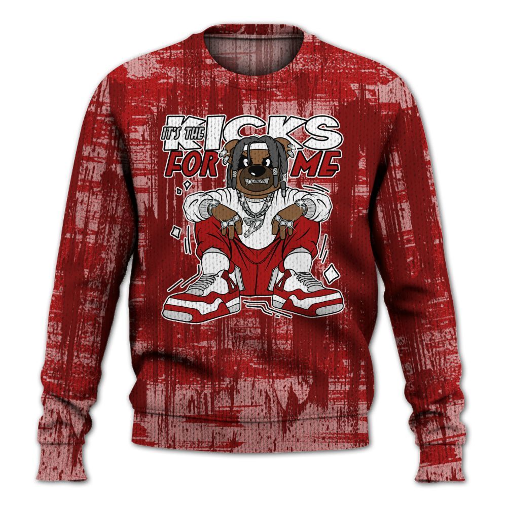 Knitted Sweater To Match Red Taxi 12s - Sneakers Bear Glitch Art