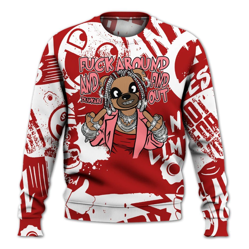 Sweatshirt To Match Red Taxi 12s - F#ck Around Bear Bear Monogram Graffiti All Over Print