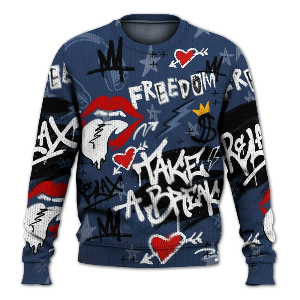 Knitted Sweater To Match Low 85 Metallic Blue 1s - Take Break Freedom Graffiti Streetwear