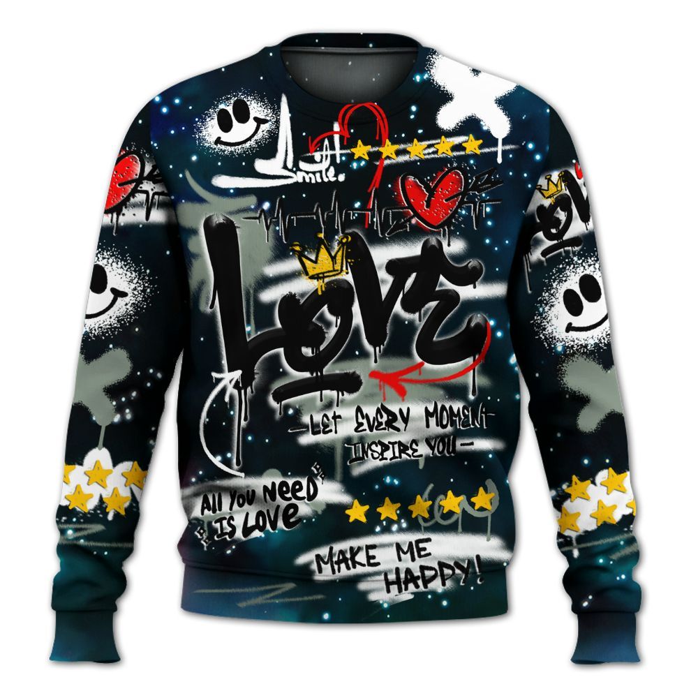Sweatshirt To Match Air Foamposite One Galaxy - Happy Love Beats Graffiti Streetwear All Over Print