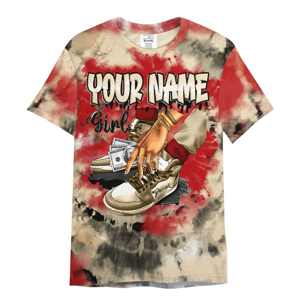 Shirt To Match Dunk Low Strawberry Waffle - Custom Name SNEAKER Girl Money Drip Tie Dye All Over Print