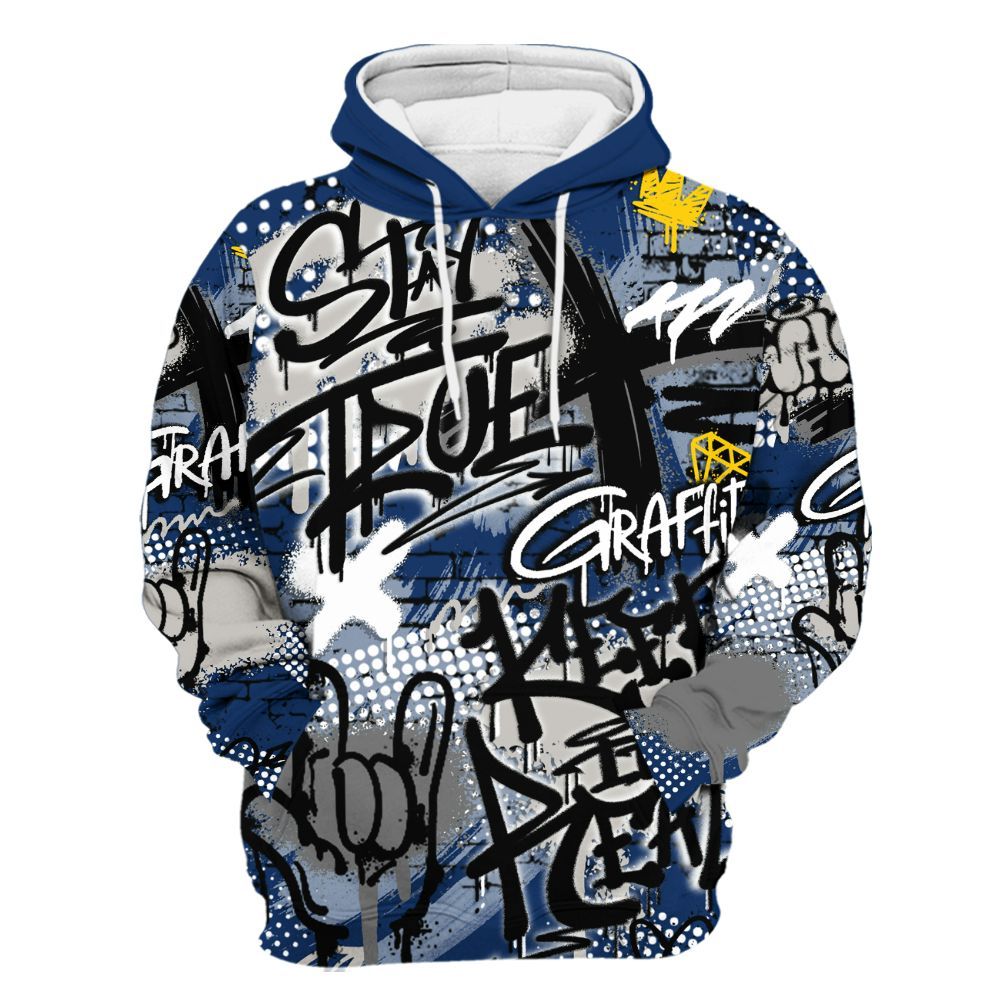 Hoodie To Match High OG Deep Royal Blue 1s - True It Real Graffiti Streetwear All Over Print