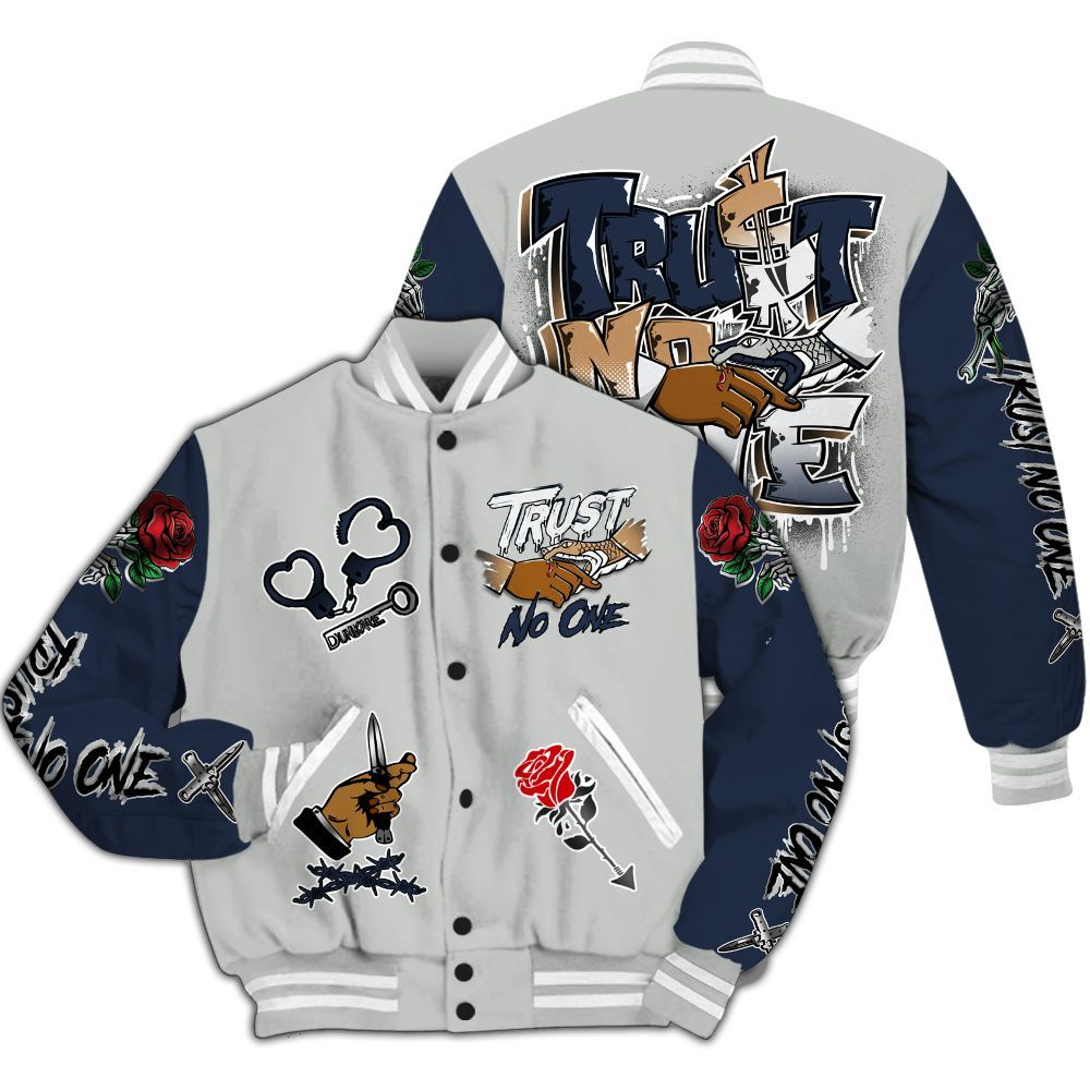 Varsity Jacket To Match Low Navy Grey Gum 1s - Trust No One Dripping All Over Print