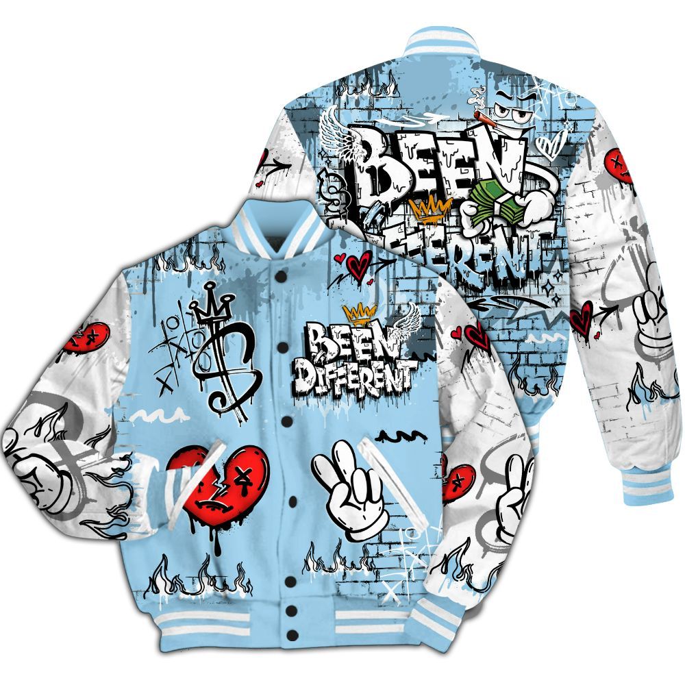 Varsity Jacket To Match Legend Blue 11s - Been Dif2erent Drip Graffiti All Over Print