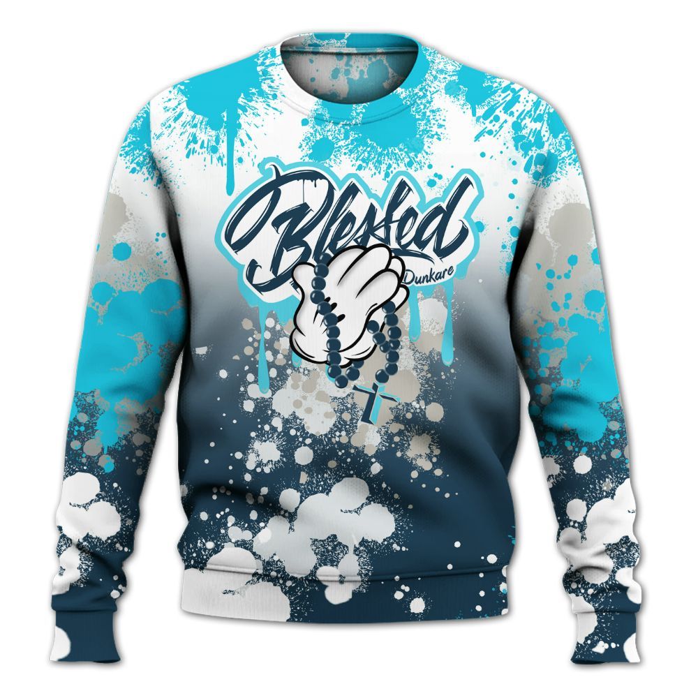 Sweatshirt To Match Air Navy Baltic Blue - God Blessed Ink Drip All Over Print