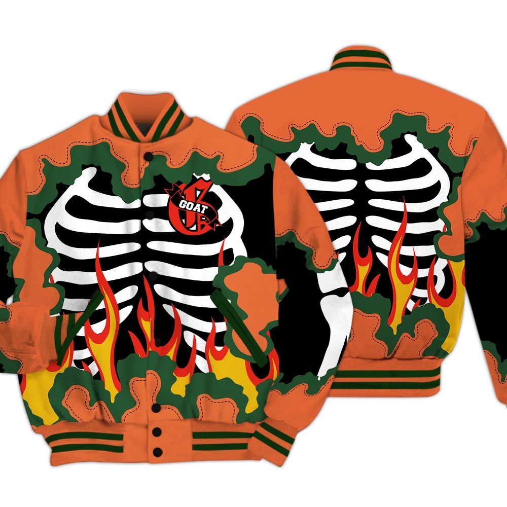 Varsity Jacket To Match Low Miami 5s - G.O.A.T 23 Skeleton Flame Baseball Varsity Jacket Outfit