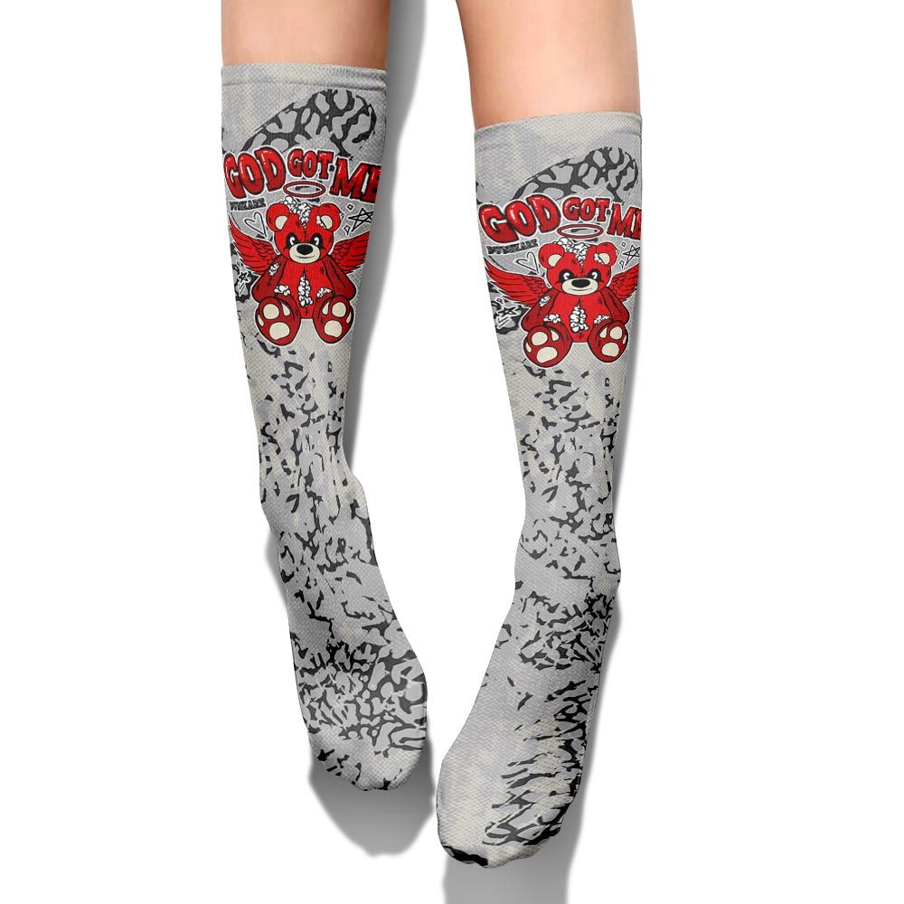 Sock To Match Cement Grey 3s - Gods Guides Me Bear Heart Grunge