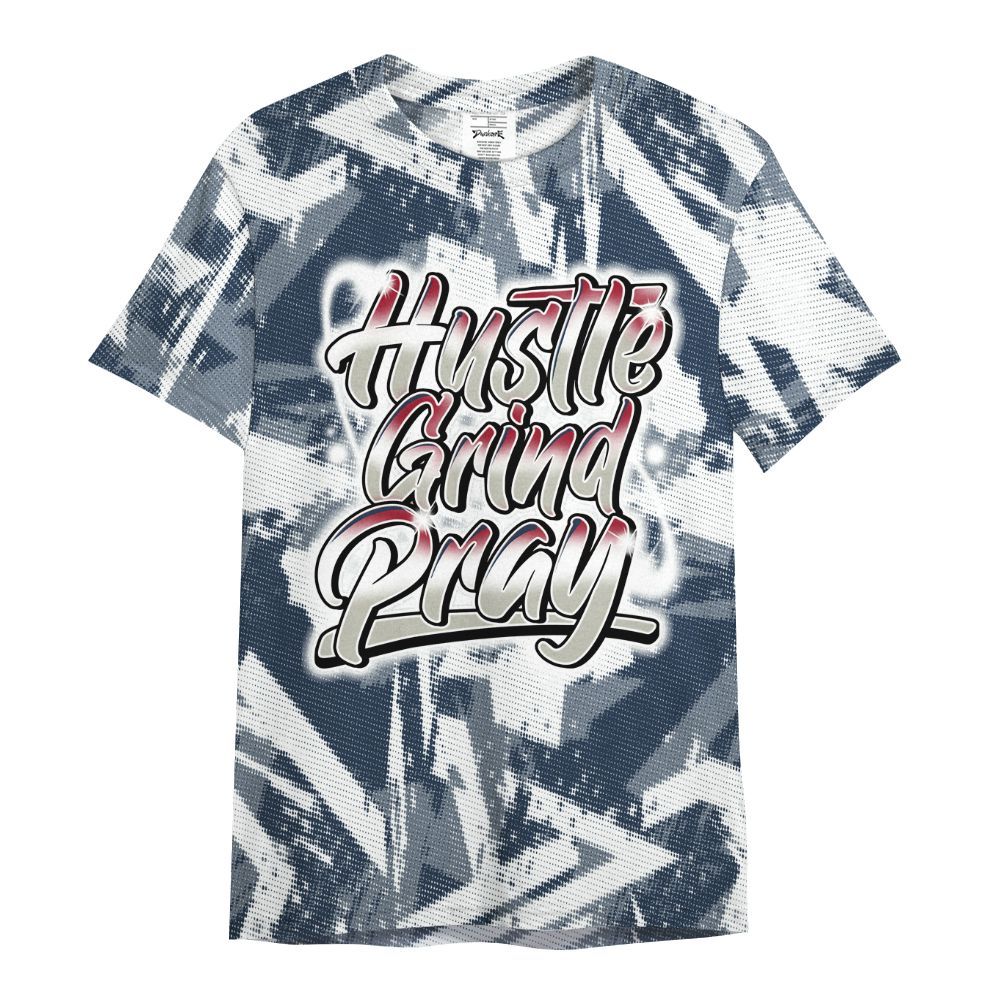Shirt To Match White Midnight Navy 6s - Hustles And Prayer Graphic Halftone All Over Print