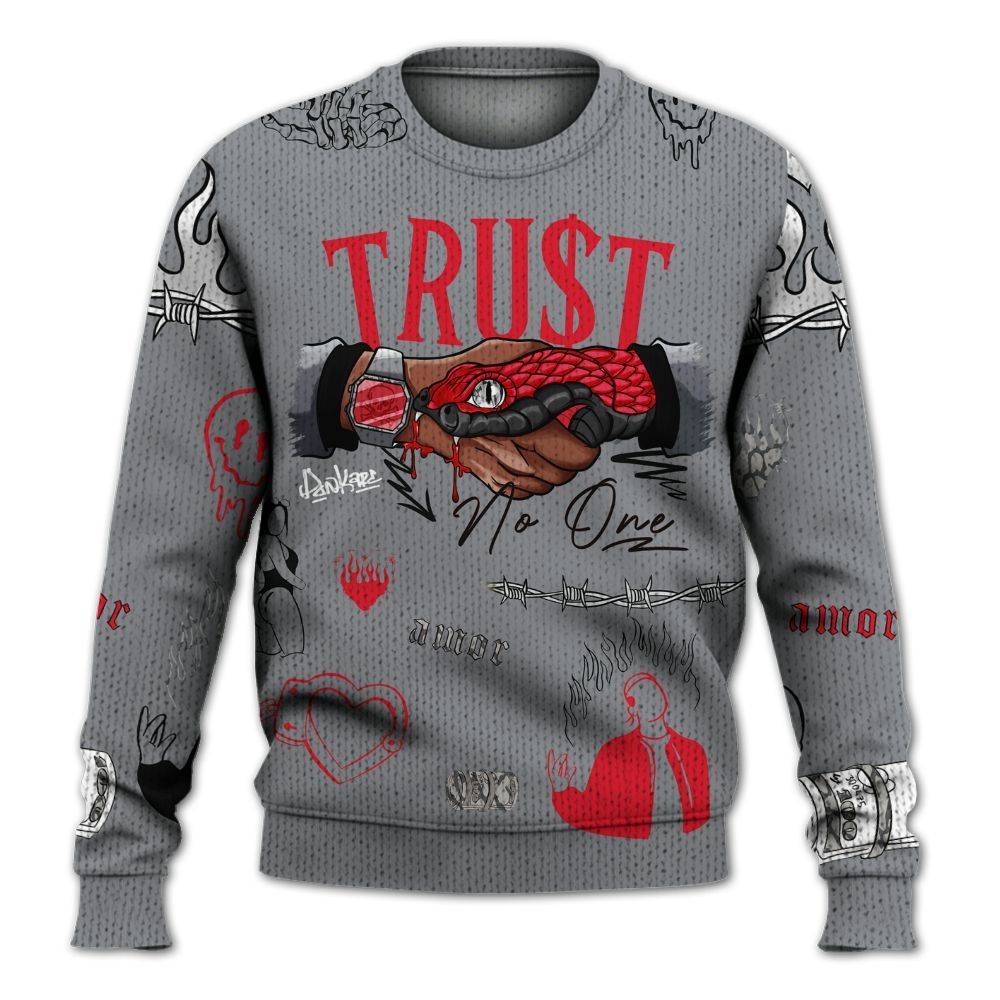 Knitted Sweater To Match Black Cement 3s - Trust No One Graphic