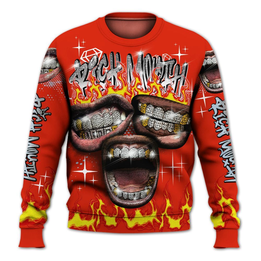 Sweatshirt To Match Retro Cherry 11s - Rich Mouth Fire Rap Retro 90s All Over Print