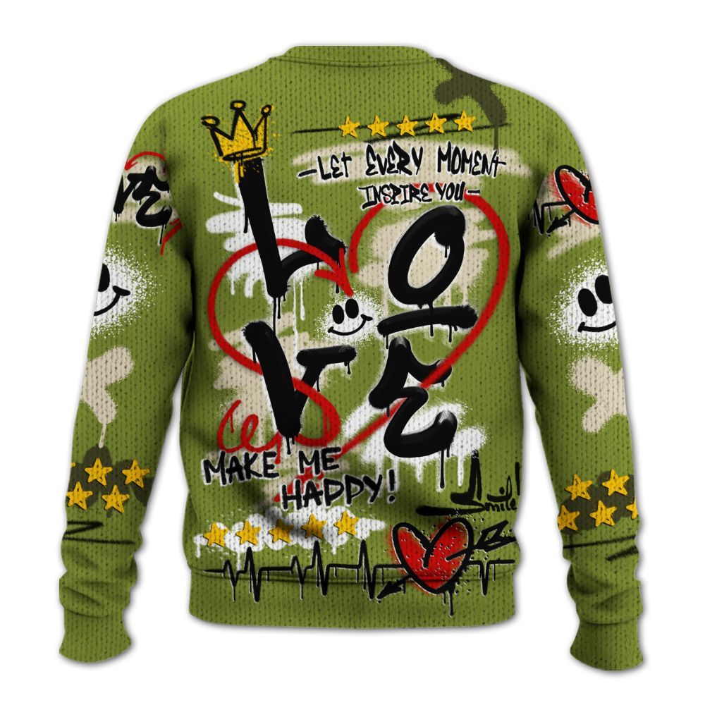 Knitted Sweater To Match SB Dunk Low Asparagus - Happy Love Beats Graffiti Streetwear